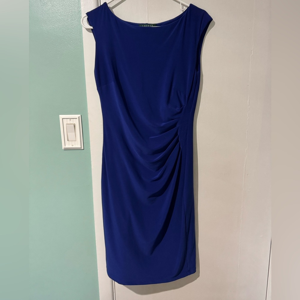 Ralph Lauren Petite 6 total blue stretch dress ruching